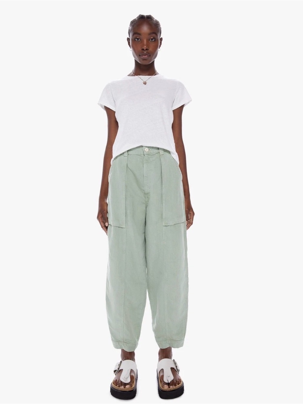 Mother Patch Pocket Chute Flood Cameo Green Pants